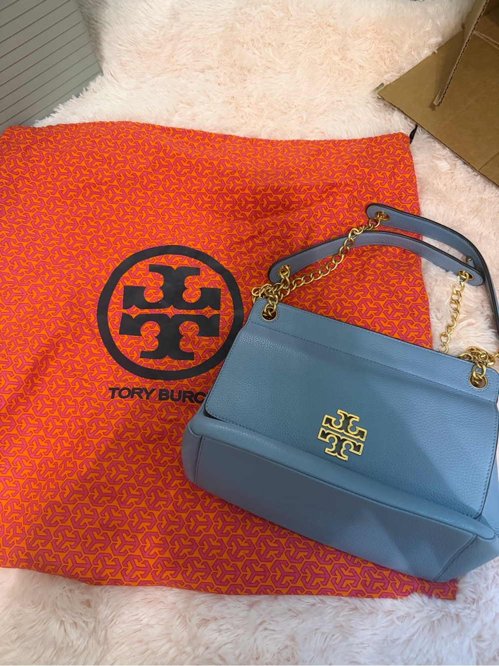 ⭐️Tory Burch Britten Blue Leather Shoulder Bag with Gold Hardware